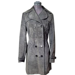 SM Real Suede Trench Jacket Jacob Grey Double-Breasted Leather